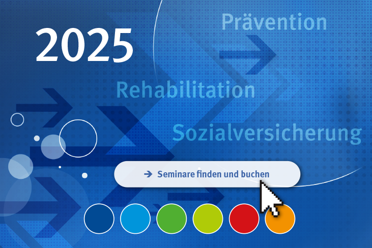 Schmuckgrafik mit Text: 2024/2025, Qualifizierung, Prävention. Bei Klick auf das Bild öffnet sich die Seminardatenbank.